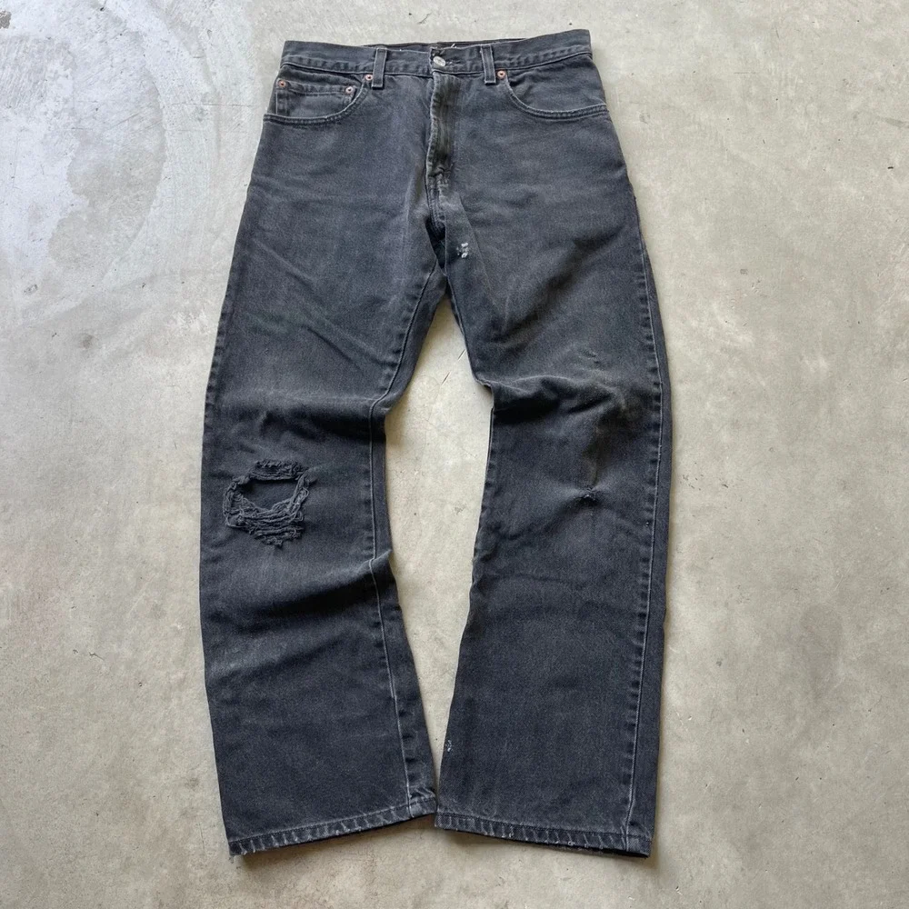 Vintage Levis 517 Mens Faded Black Distressed Bootcut Jeans 30x30 Denim Pants